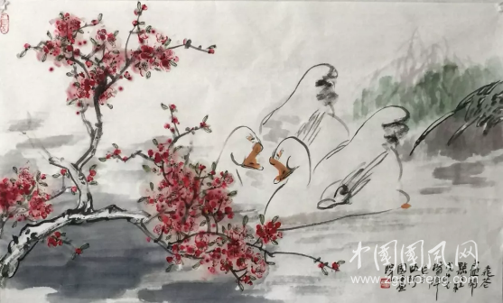 桃花盛开点点红